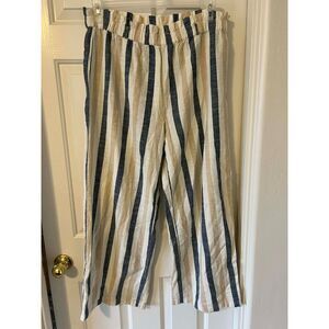Mlle Gabrielle XL Womens Pants 100% Cotton Striped Navy Cream Vacation Coastal
